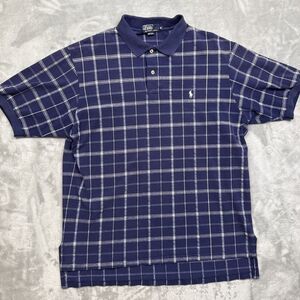 VTG Polo Ralph Lauren Men’s XL Navy Blue White Plaid Short Sleeve Polo Made USA